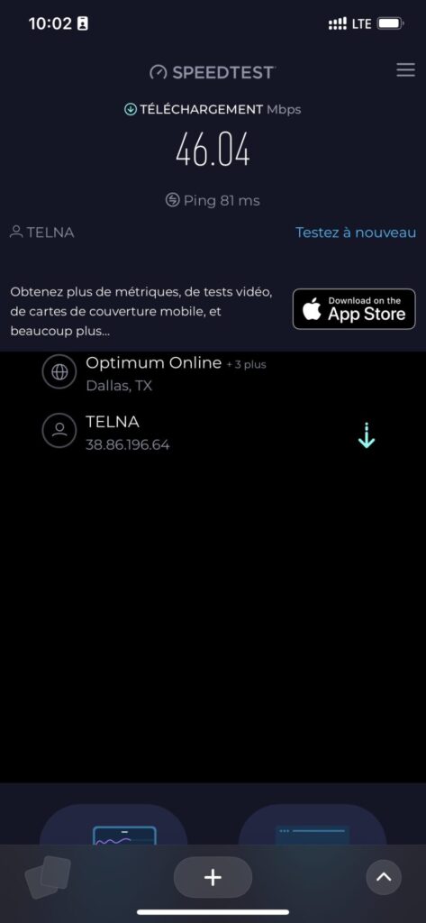 Montreal SpeedTest result while testing Amigo eSIM