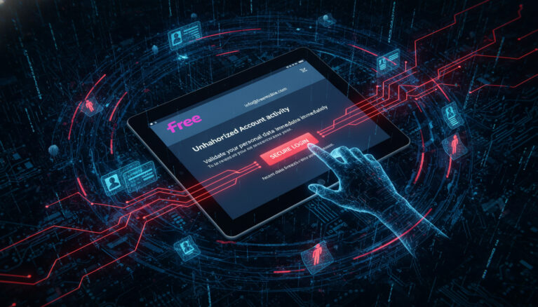 Représenatation de phishing Free Mobile fuite de données 2024