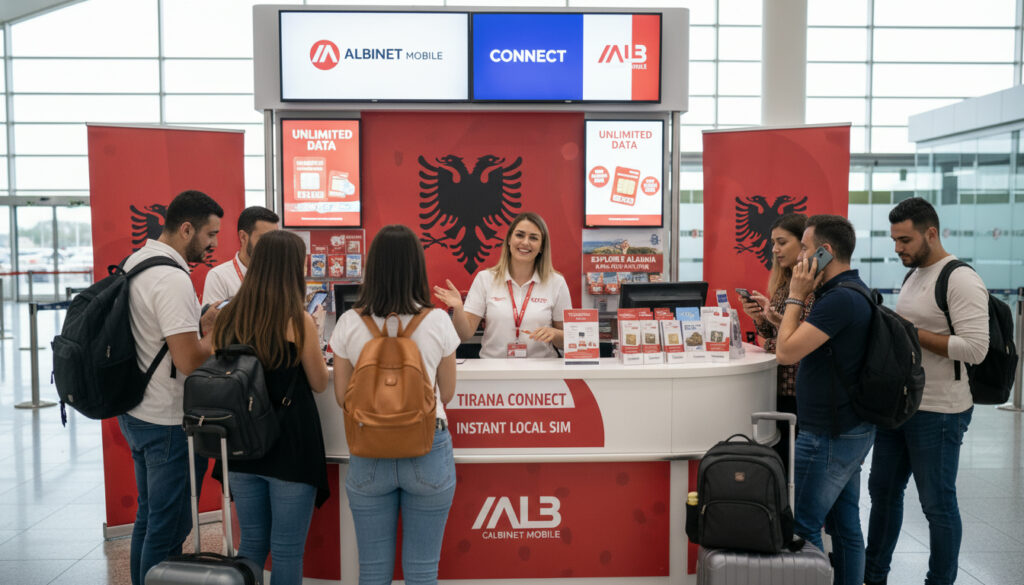Représenatation de acheter carte sim albanie aéroport