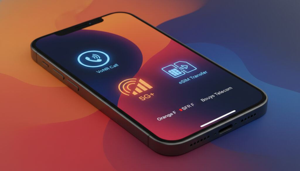 Représenatation de nouvelles fonctions 5G eSIM iPhone opérateurs français