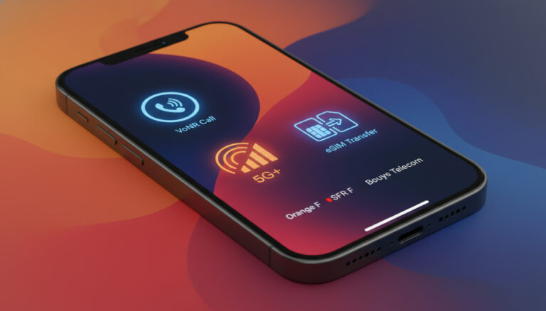 Représenatation de nouvelles fonctions 5G eSIM iPhone opérateurs français
