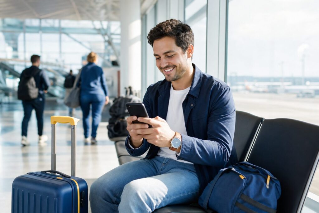 Best SIM cards for international travel: traveller comparing mobile options before departure