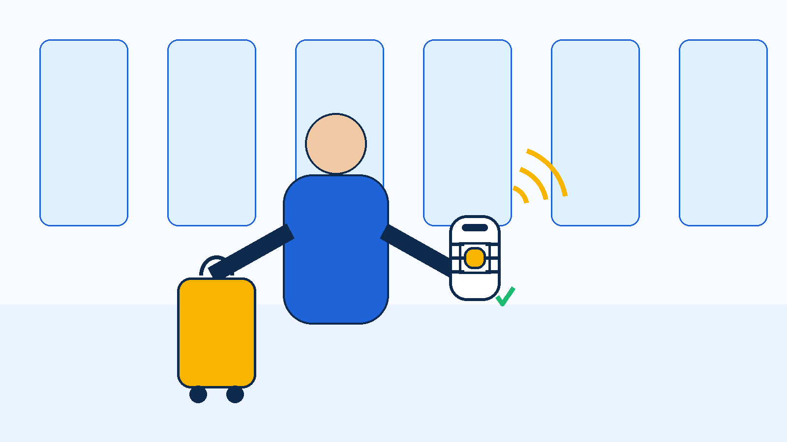 Celular com eSIM: viajante verificando a conex&atilde;o antes de embarcar
