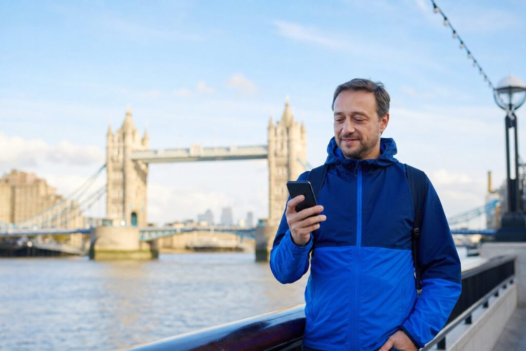Cheapest eSIM UK: traveller comparing mobile data in London