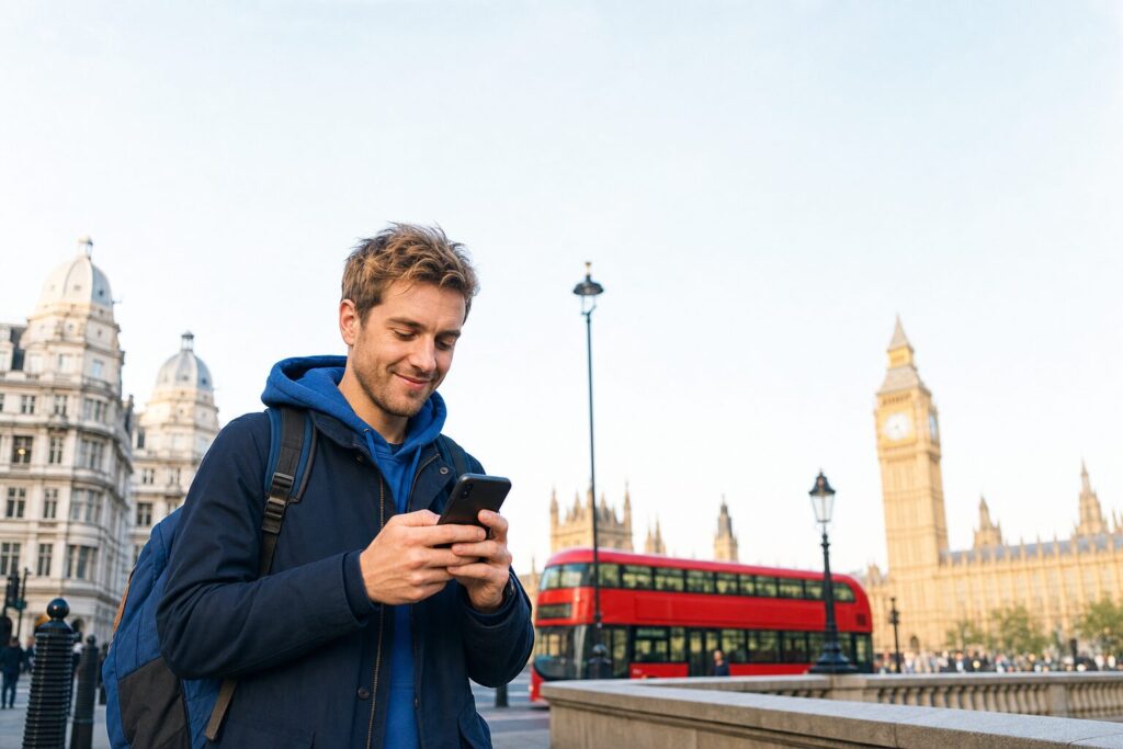 Best pay as you go SIMs UK: traveller comparing mobile data in London