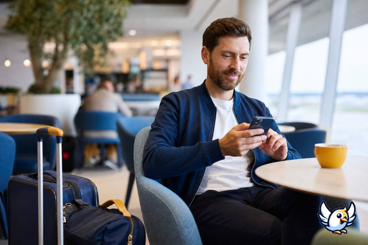 D&oacute;nde puedes comprar una tarjeta SIM: viajero configurando datos m&oacute;viles despu&eacute;s de llegar
