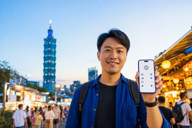 Cheap eSIM data leak risk in Taiwan: traveler checking mobile data privacy in Taipei