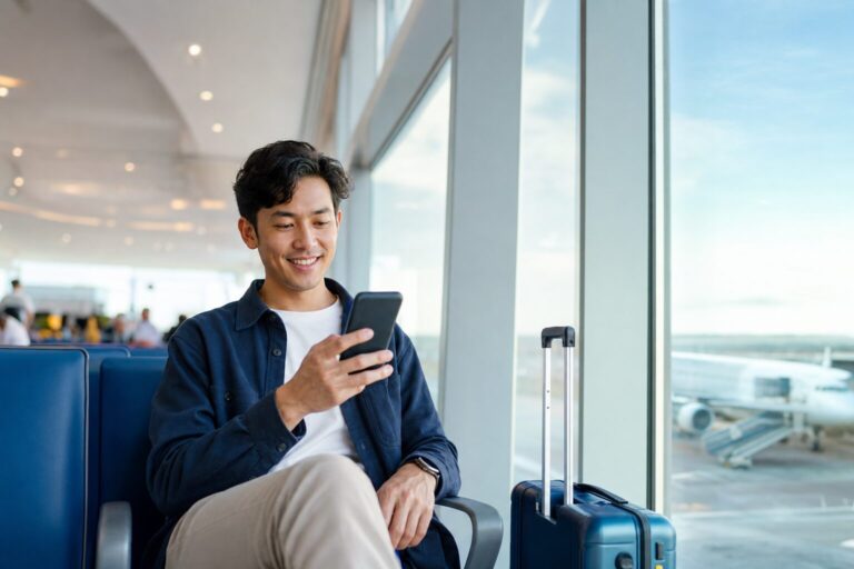 best SIM cards for overseas travel: traveler choosing mobile data before an international flight