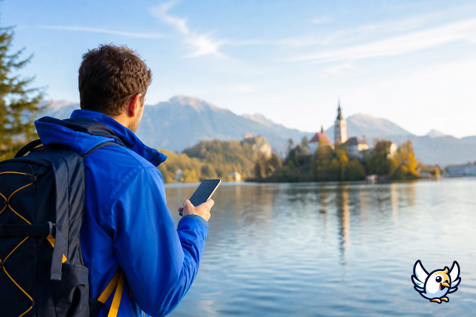 Bled G&ouml;l&uuml;&rsquo;nde eSIM ile rota kontrol eden gezgin