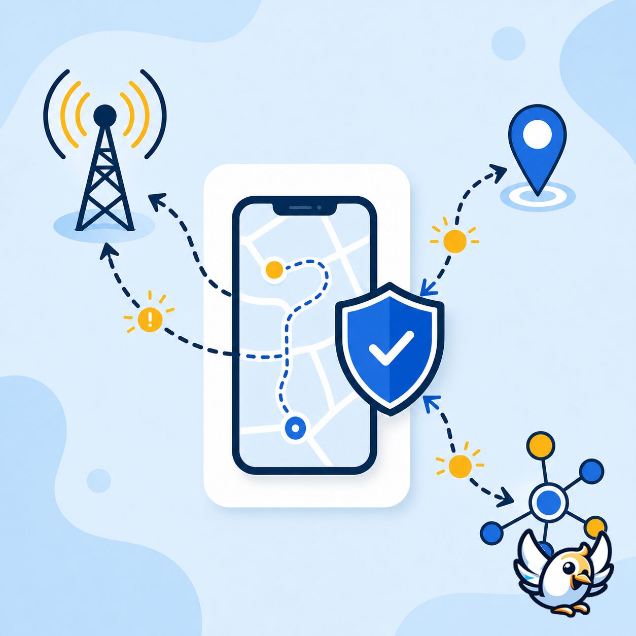Diagramme montrant comment les signaux de roaming et les données des applications peuvent révéler la localisation d’un téléphone