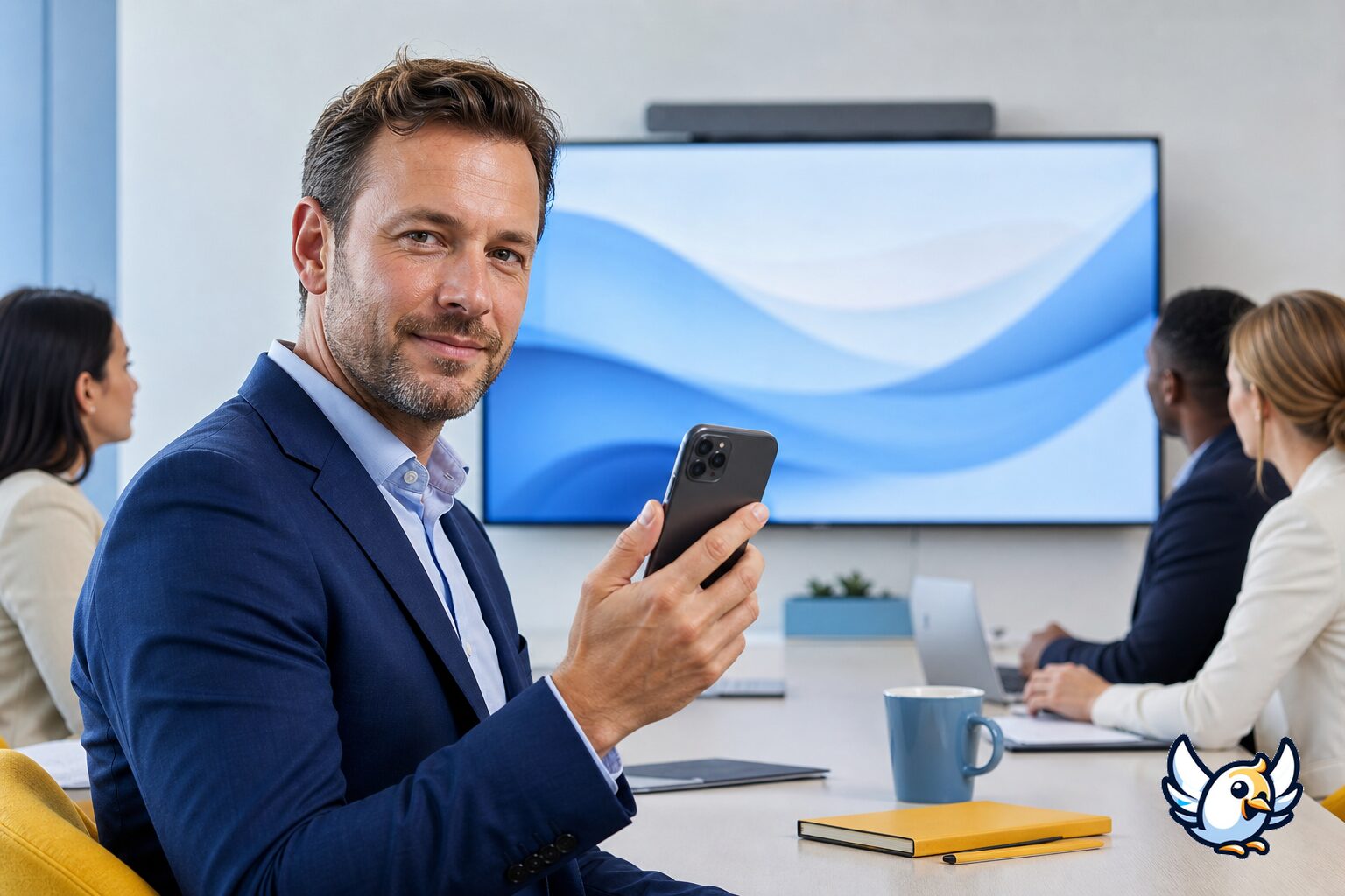 iPhone Screen Mirroring im Meetingraum für Geschäftsreisende