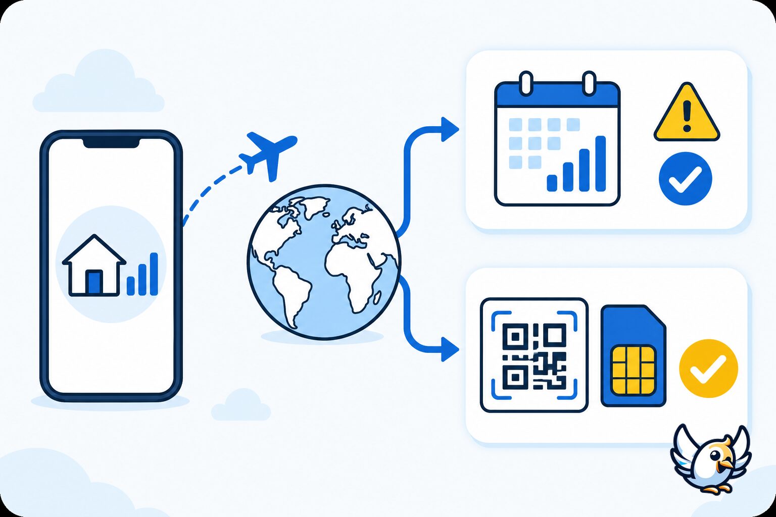 visual comparison of Three mobile roaming and travel eSIM options without text