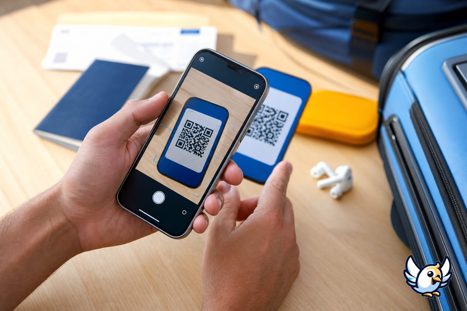Skenování QR kódu pro aktivaci eSIM před cestou