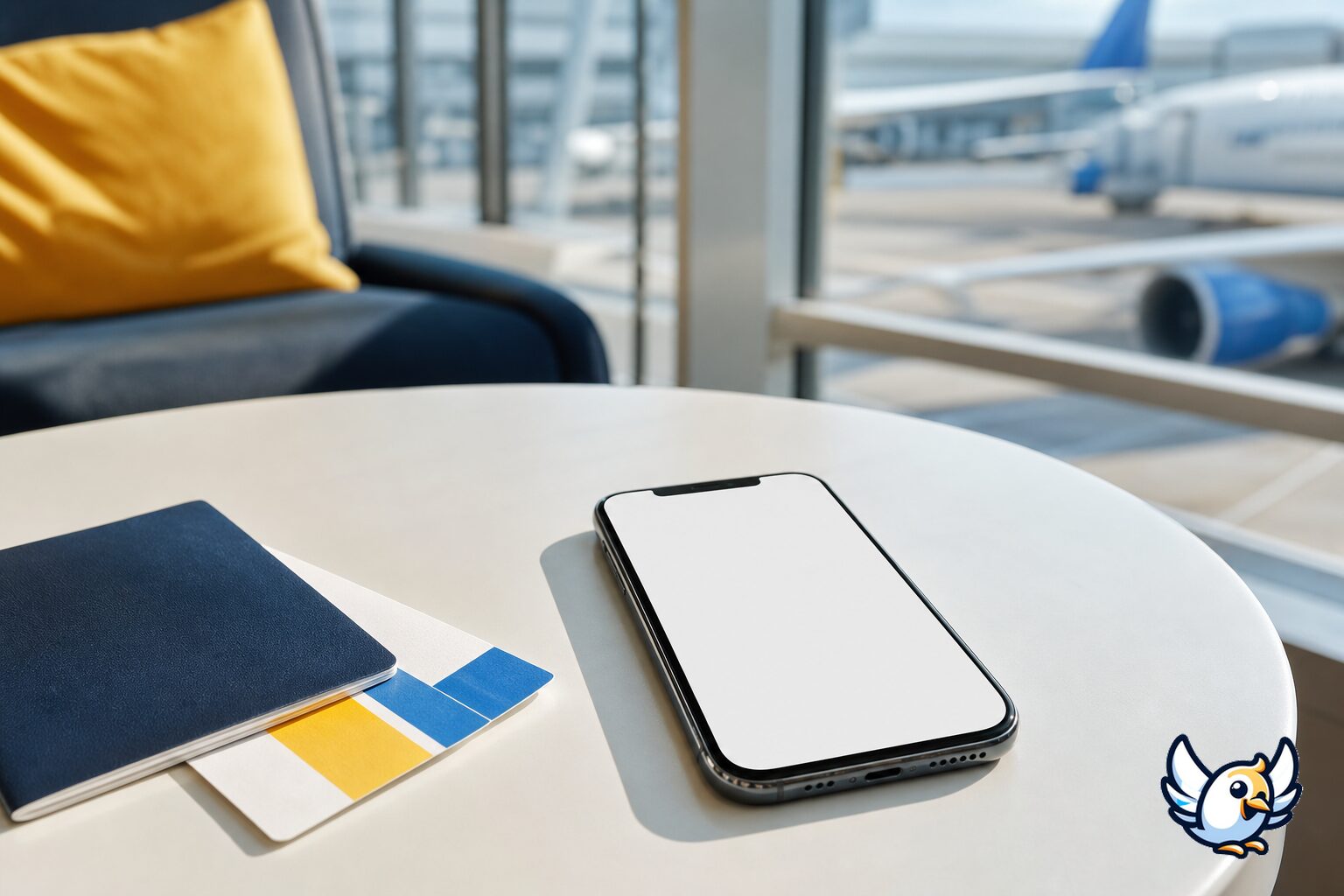 iPhone med pas og boardingkort f&oslash;r eSIM-rejse