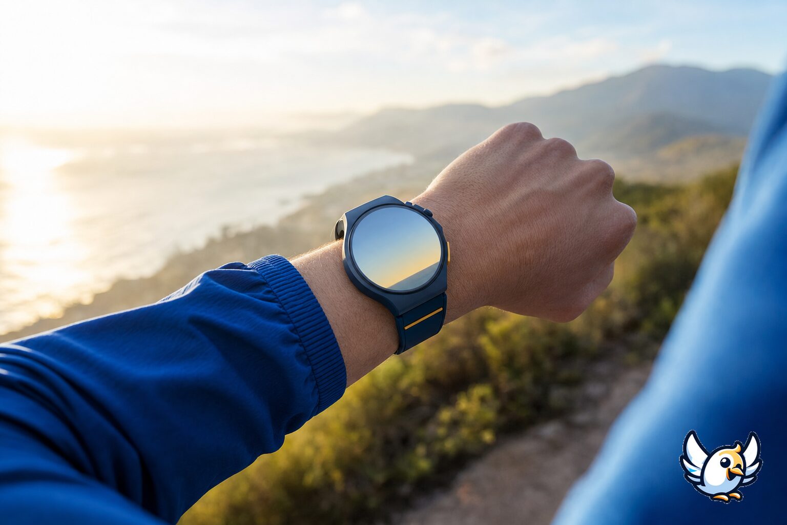 Montre connect&eacute;e Huawei haut de gamme utilis&eacute;e pendant une sortie sportive