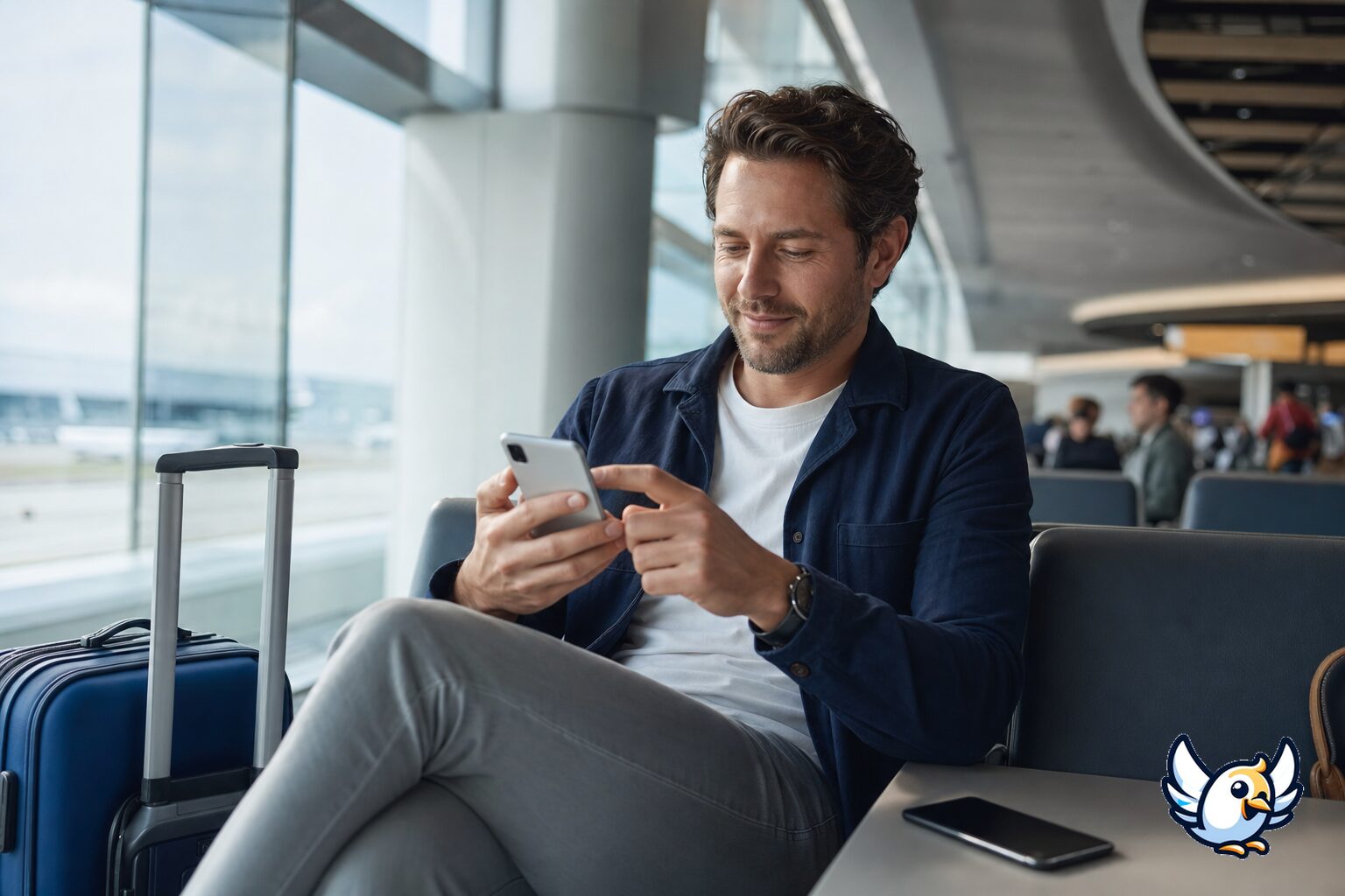 Viaggiatore configura un nuovo smartphone dopo il blocco eSIM