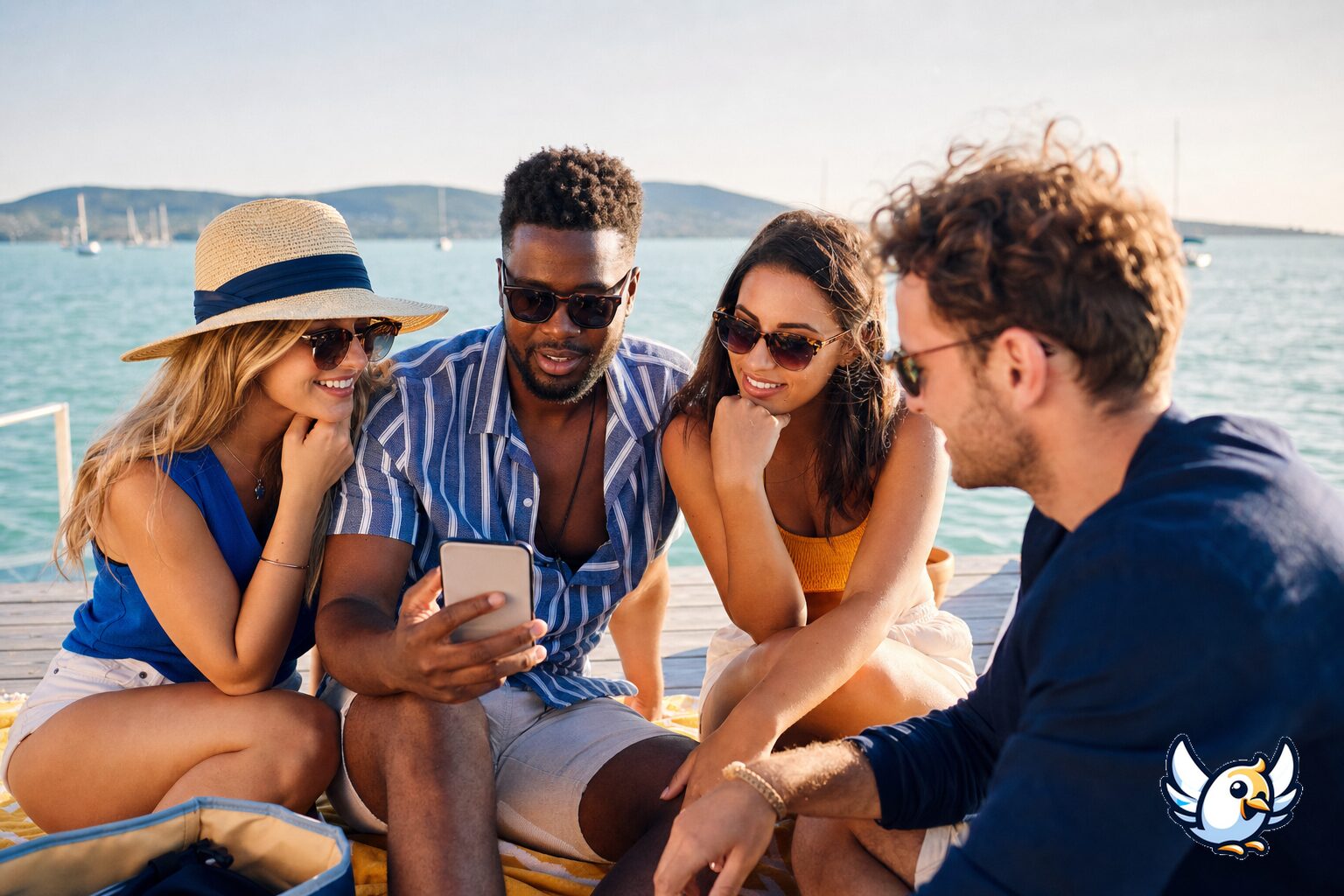 Balaton Gölü kıyısında eSIM ile rota planlayan gezginler