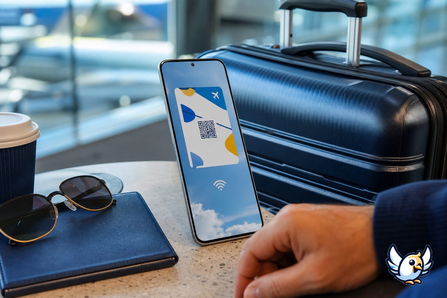 여행 가방 옆 Galaxy S25와 디지털 탑승권