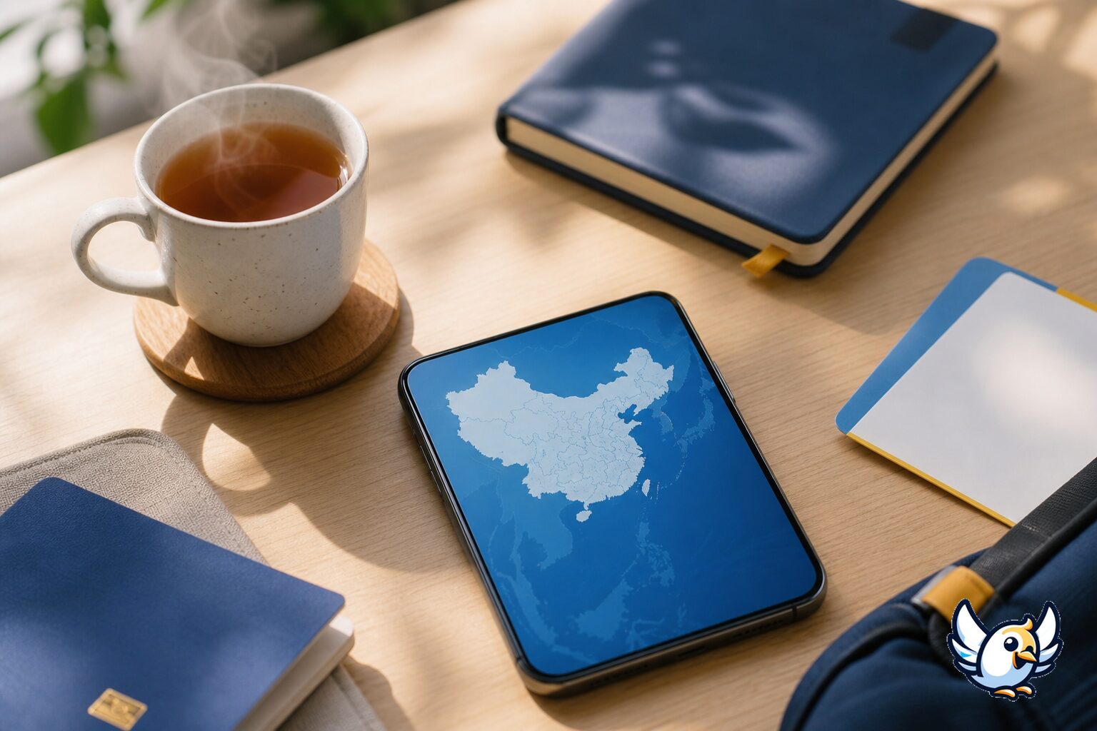 Smartphone avec carte de Chine pour pr&eacute;parer une eSIM de voyage