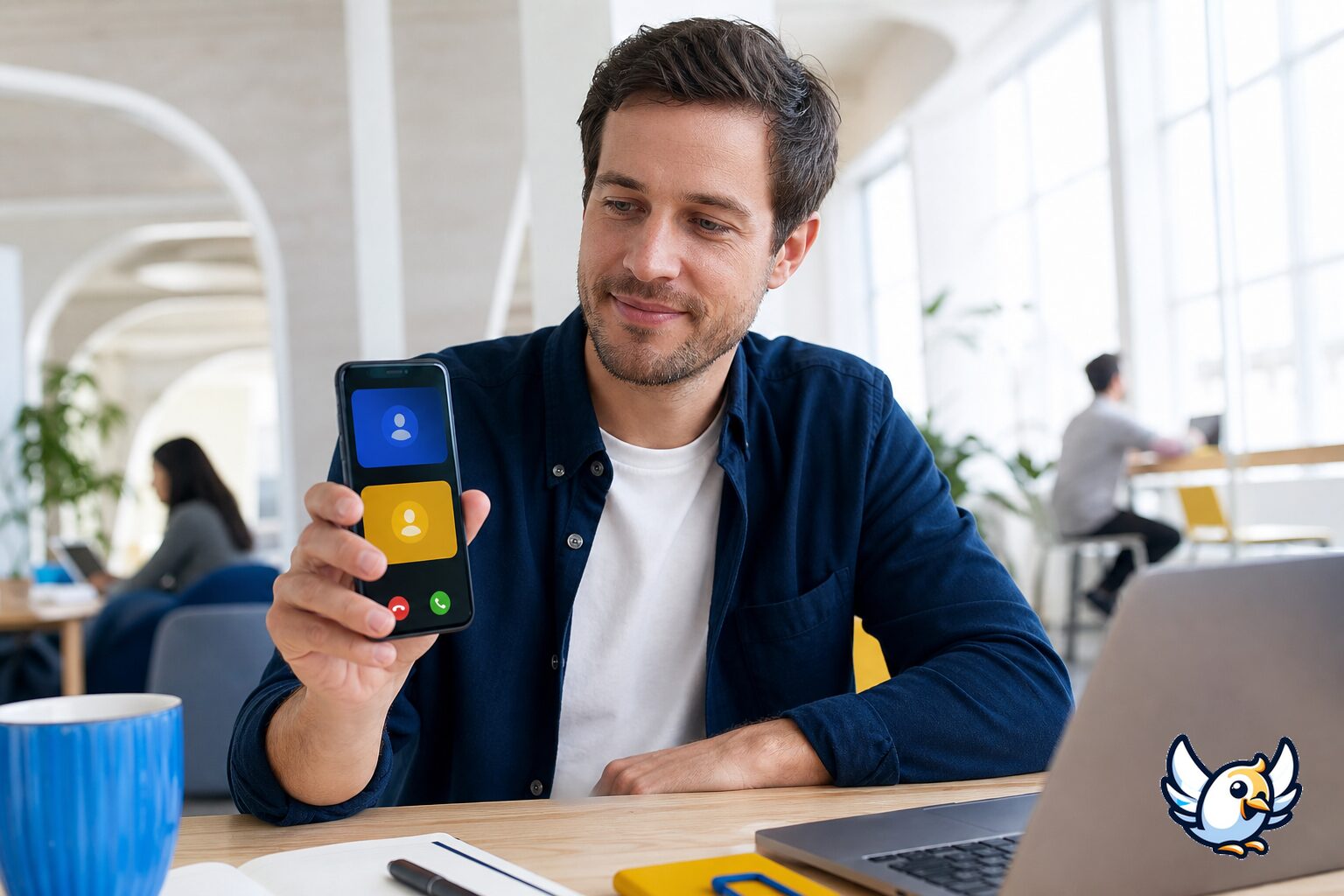 Professionista con numero personale e numero business sul telefono