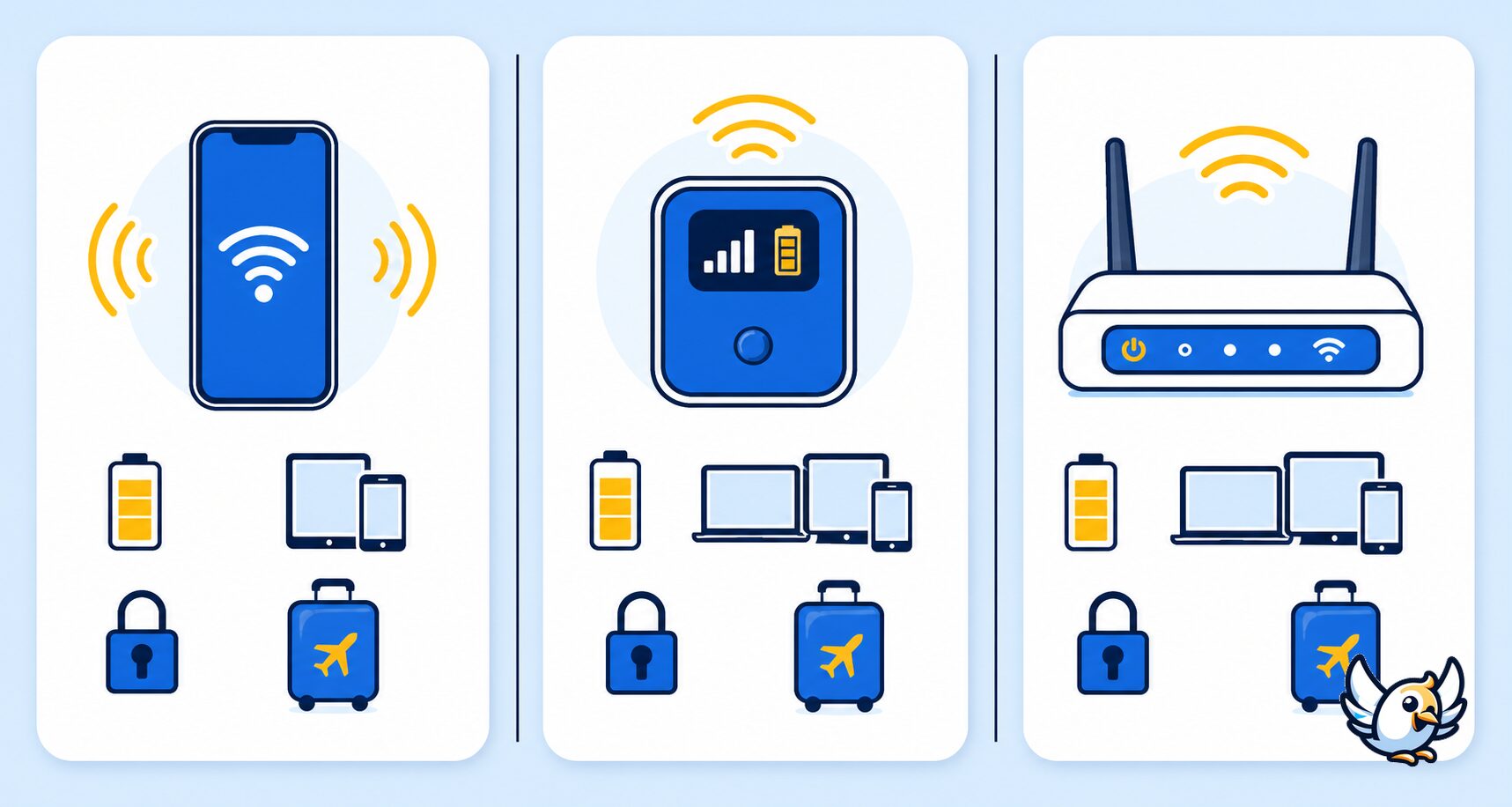 mobile hotspot versus portable router comparison with universal icons