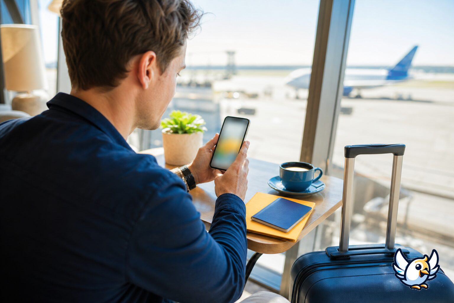 Person j&auml;mf&ouml;r eSIM-erbjudanden p&aring; mobilen inf&ouml;r utlandsresa