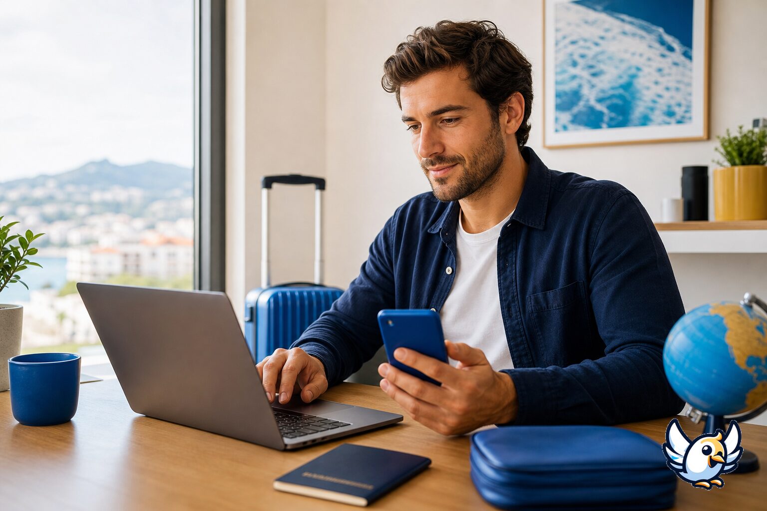 Person sammenligner mobilabonnementer, virtuelt nummer og eSIM online