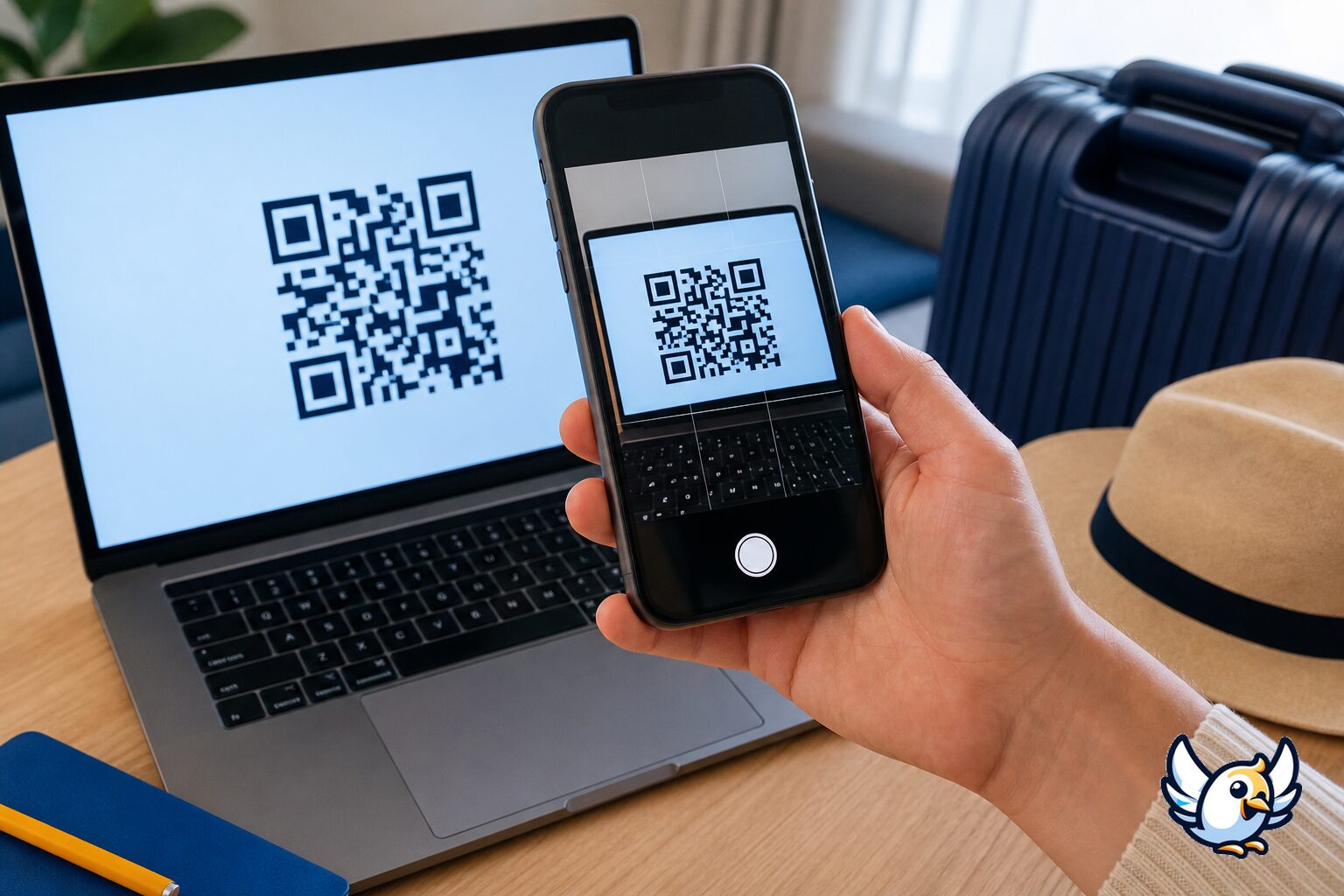 Smartphone scannt einen eSIM-QR-Code auf einem Laptop-Bildschirm