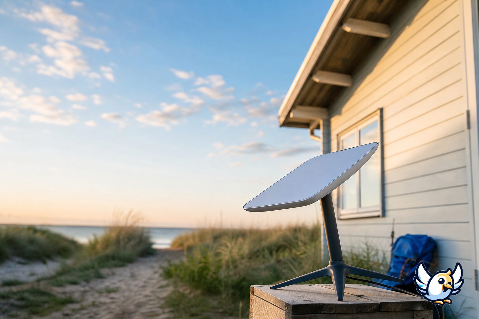 Starlink-antenne ved dansk sommerhus ved kysten