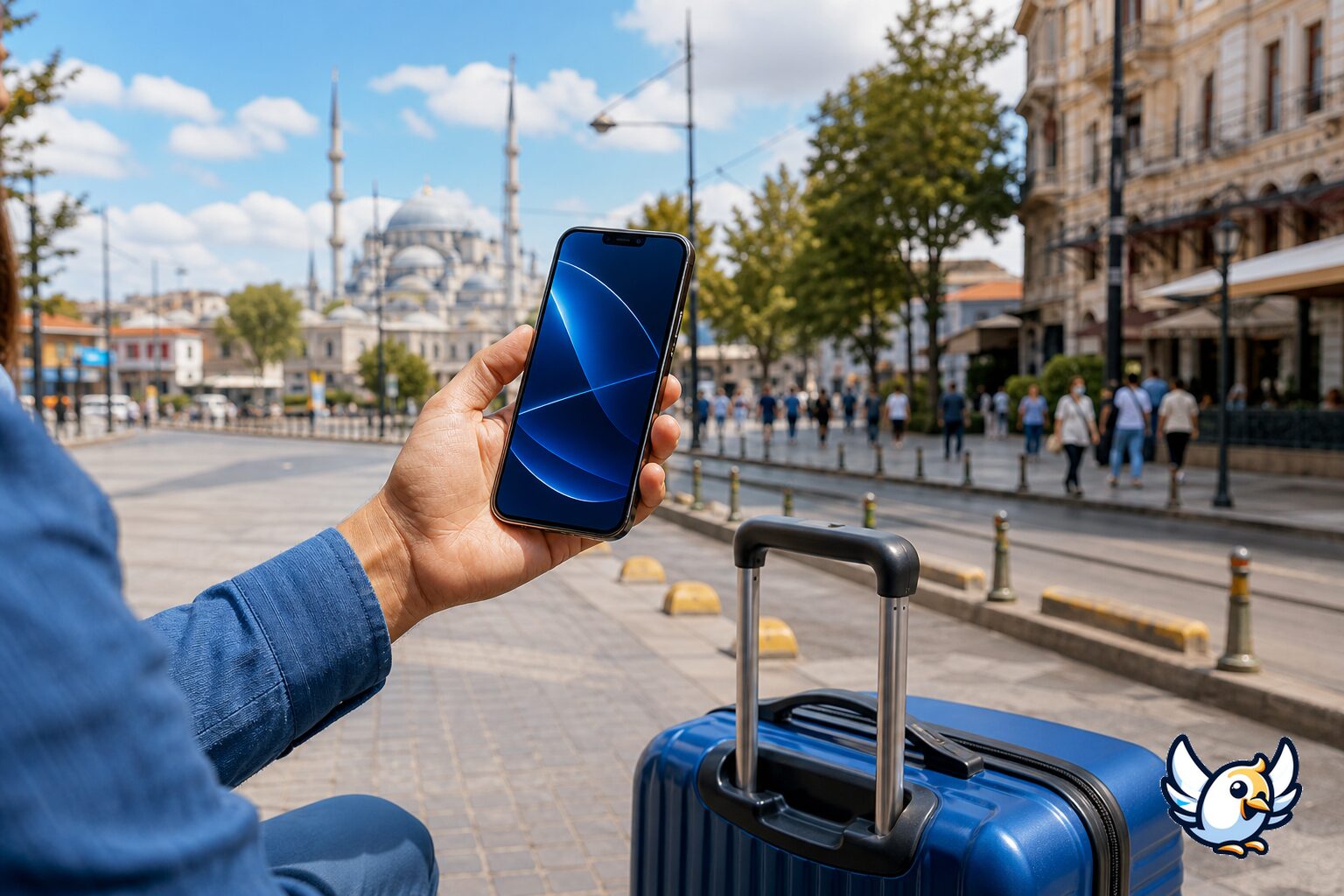 Telefon z eSIM podczas podróży po Stambule