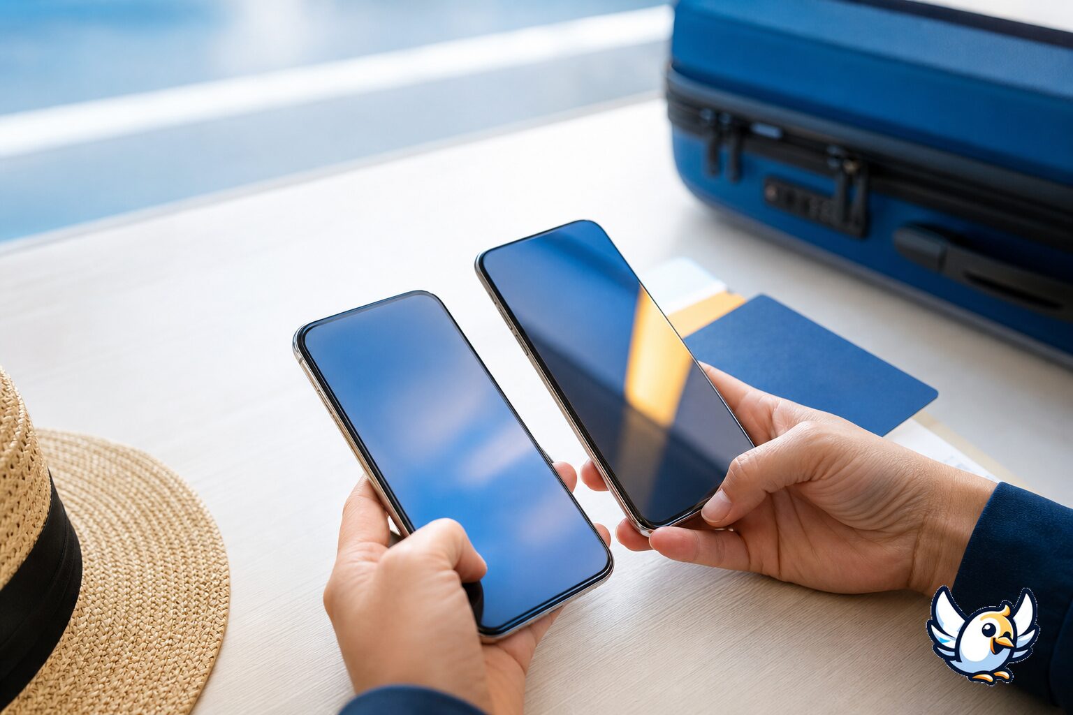 Twee smartphones naast elkaar tijdens het overzetten van een mobiele lijn