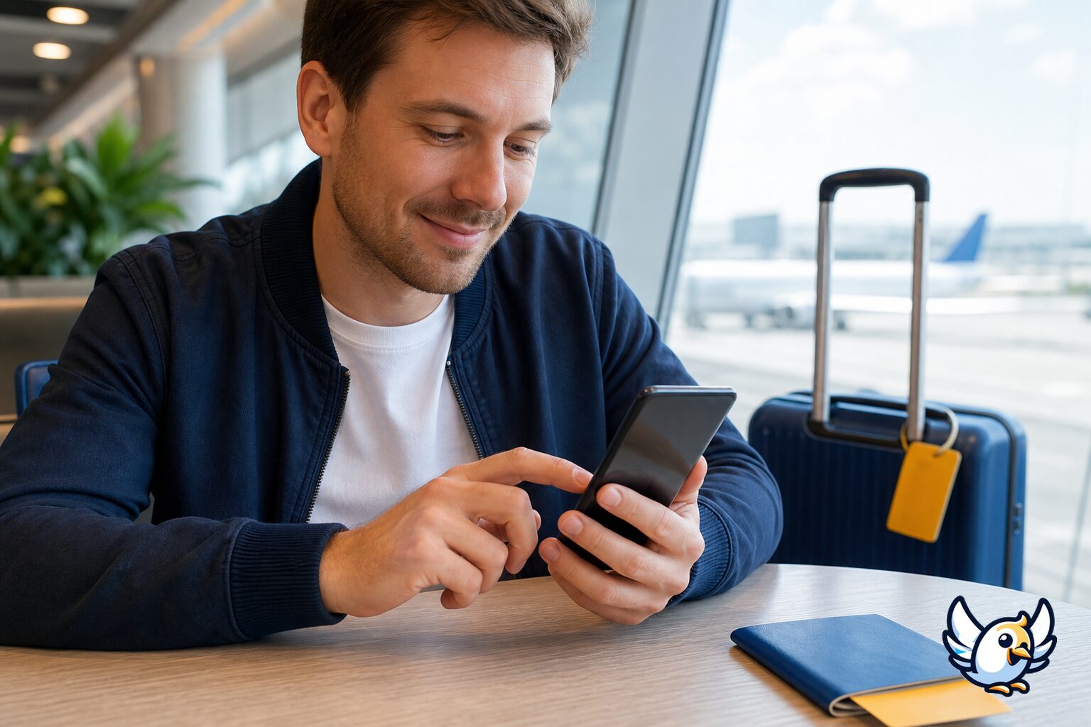 Viajero comprobando la compatibilidad eSIM en un smartphone Android