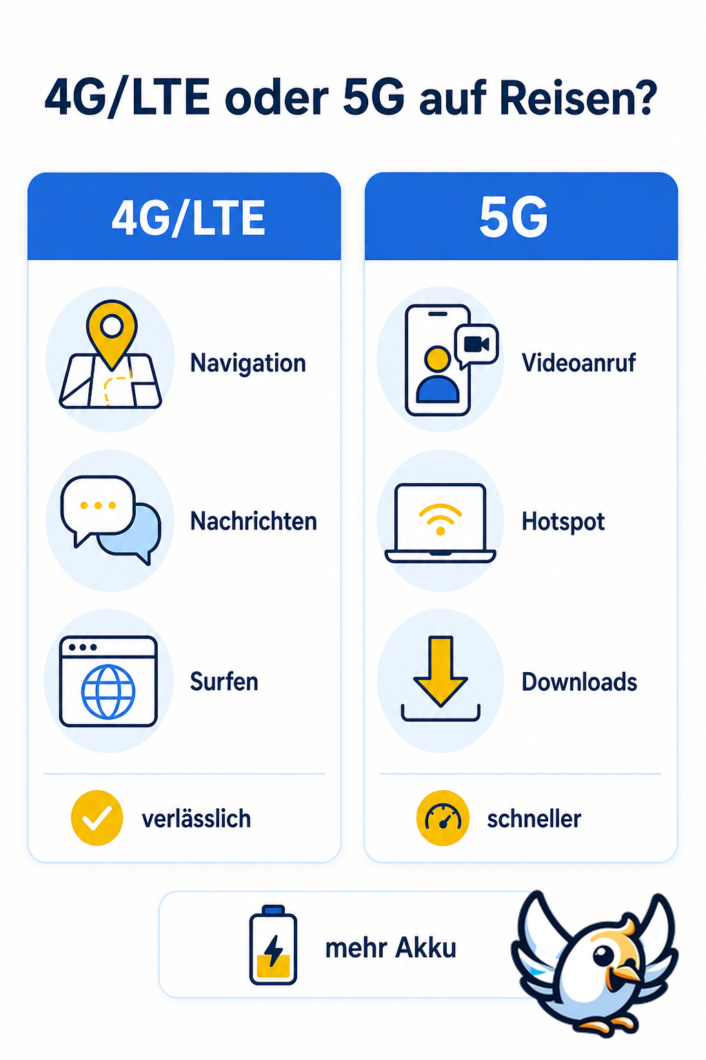 4G LTE oder 5G auf Reisen: Vergleich für mobiles Internet per eSIM