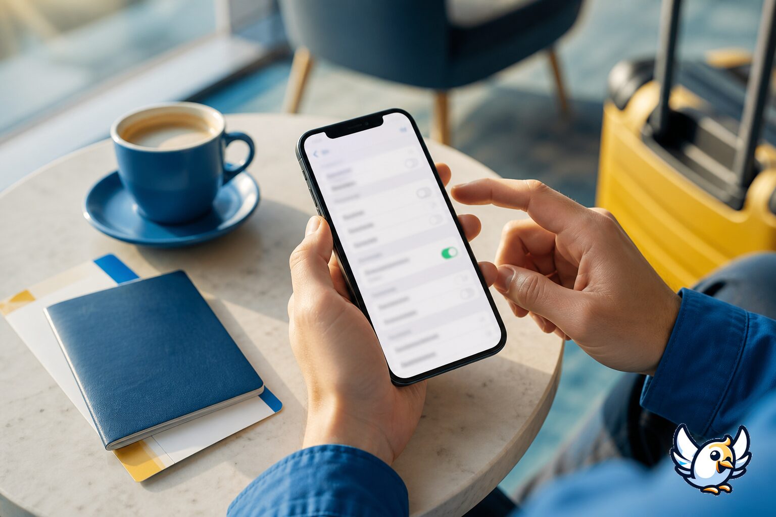 Configuración de eSIM en iPhone antes de viajar con pasaporte y tarjeta de embarque