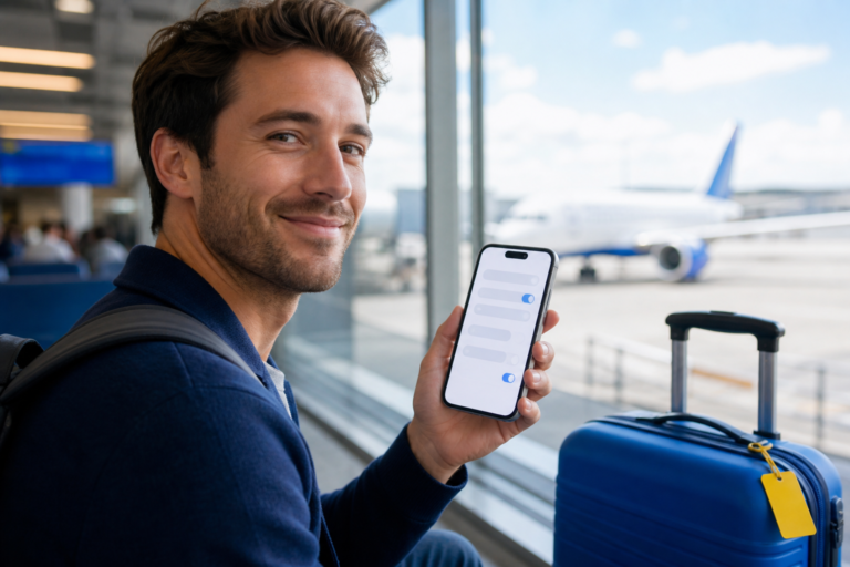 how to turn on data roaming: traveler checking mobile data settings before an international trip