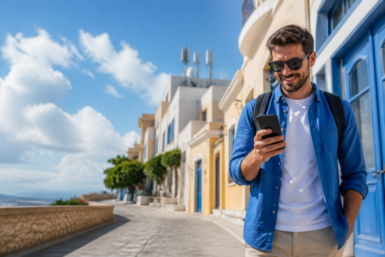 LTE qué es: viajero usando internet móvil rápido en su smartphone