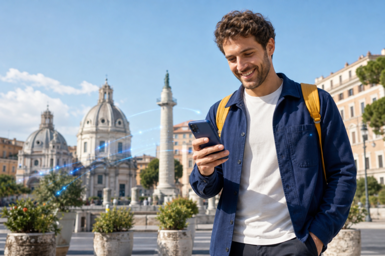 lte significato: smartphone connesso alla rete mobile in viaggio