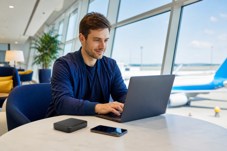 mobiler WLAN Router für Reisen mit Laptop und Smartphone