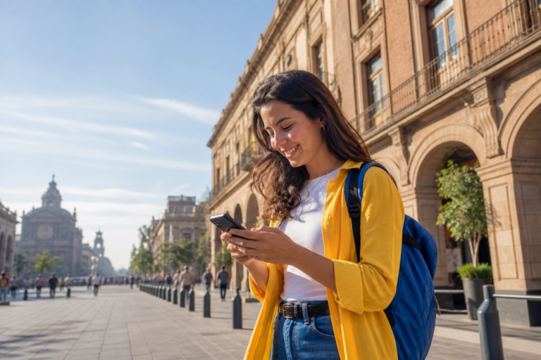 registrar eSIM con CURP en México: viajera conectada en Ciudad de México