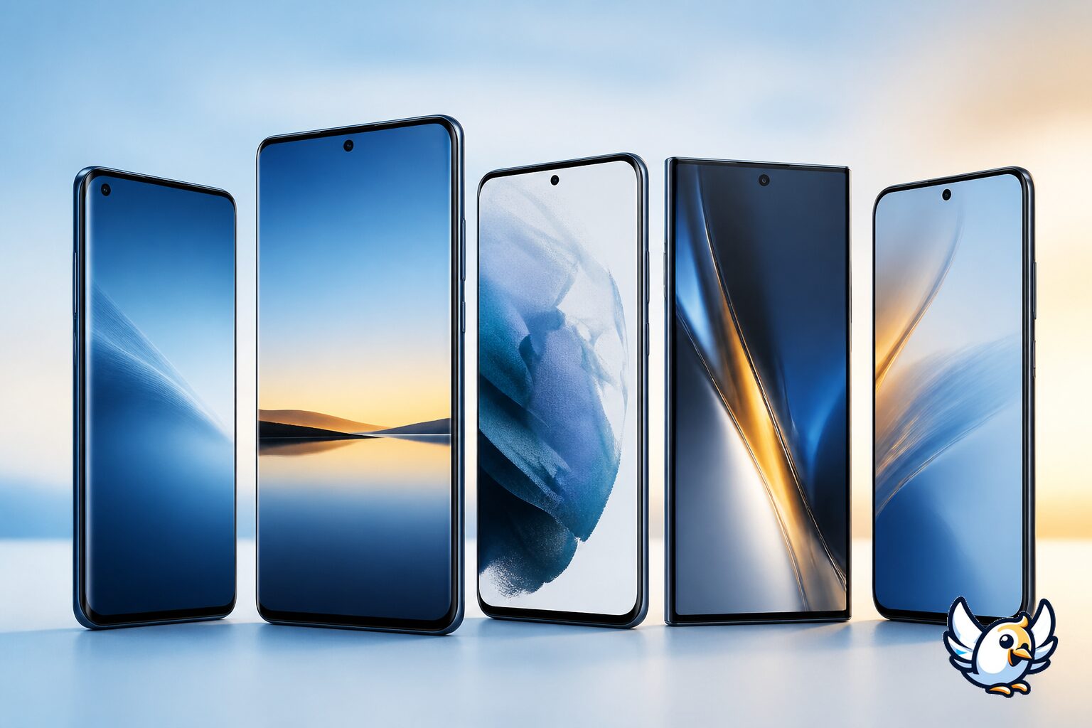 Samsung eSIM -puhelimet vierekkäin neutraalilla taustalla