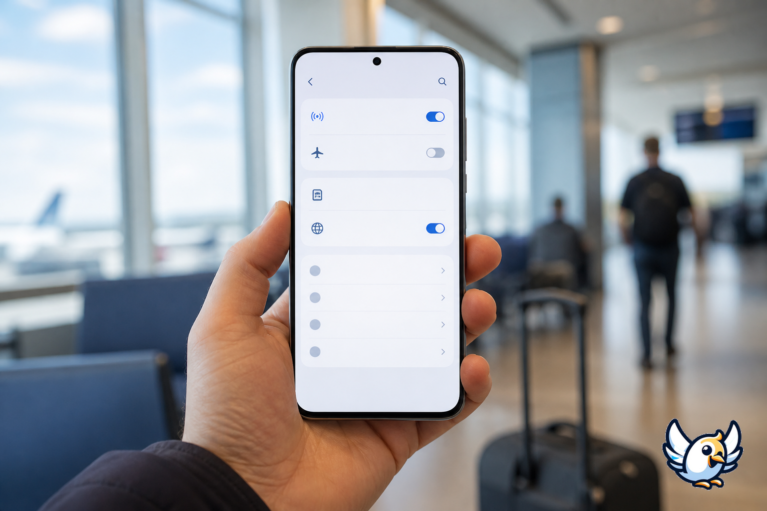 Samsungin mobiilidata ja dataroaming lentokentällä