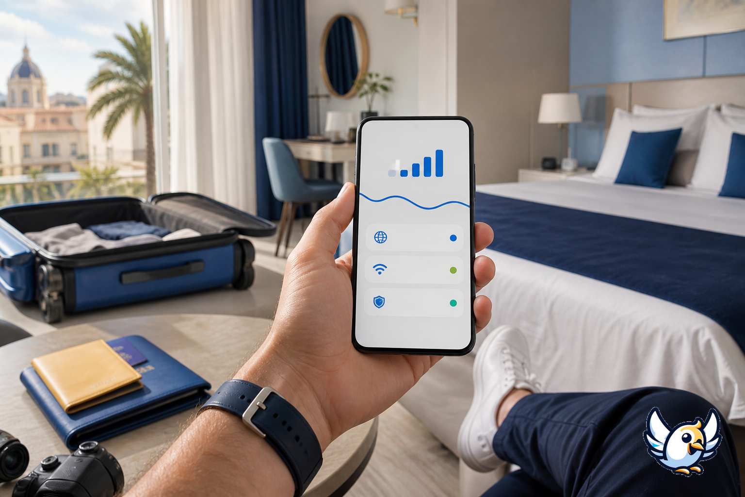 Samsungin mobiiliverkko ulkomailla hotellihuoneessa