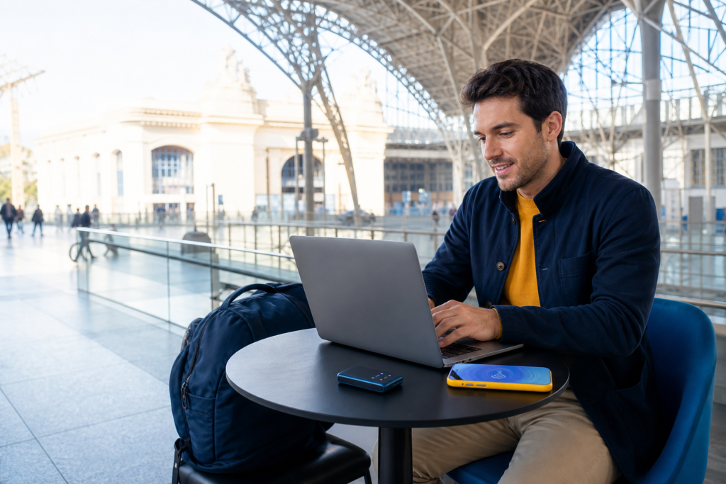 sim solo dati per viaggiare: connessione mobile su laptop e smartphone