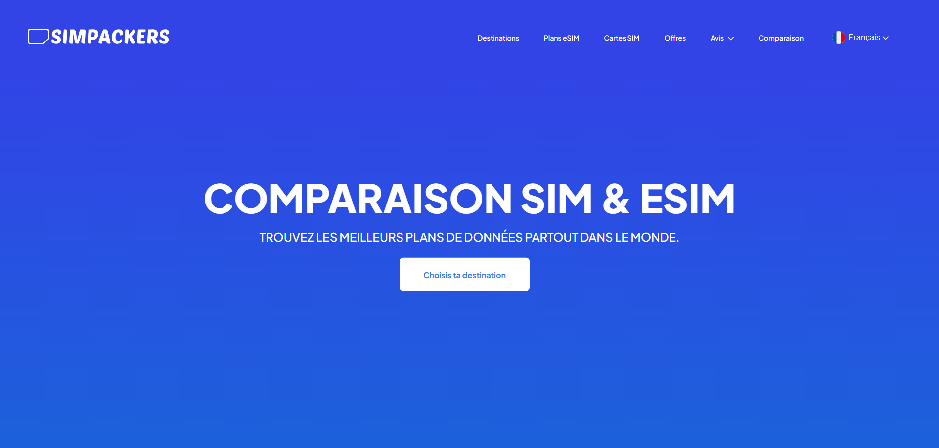 The Simpackers eSIM comparison homepage