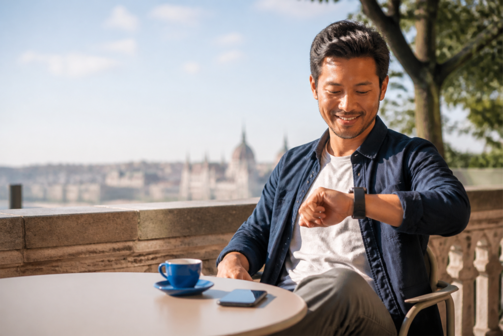 smartwatch with sim card showing cellular connectivity for travel