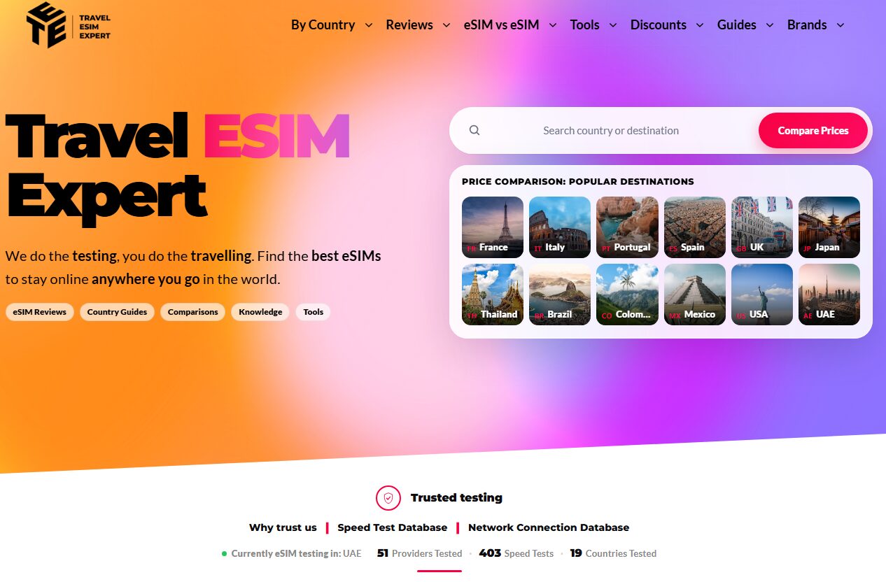 The Travel eSIM Expert eSIM comparison homepage