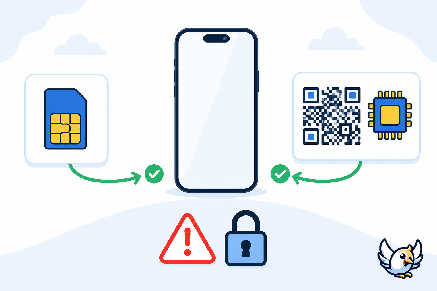 seznam za potovanje z odklenjenim iPhonom in eSIM ikoni