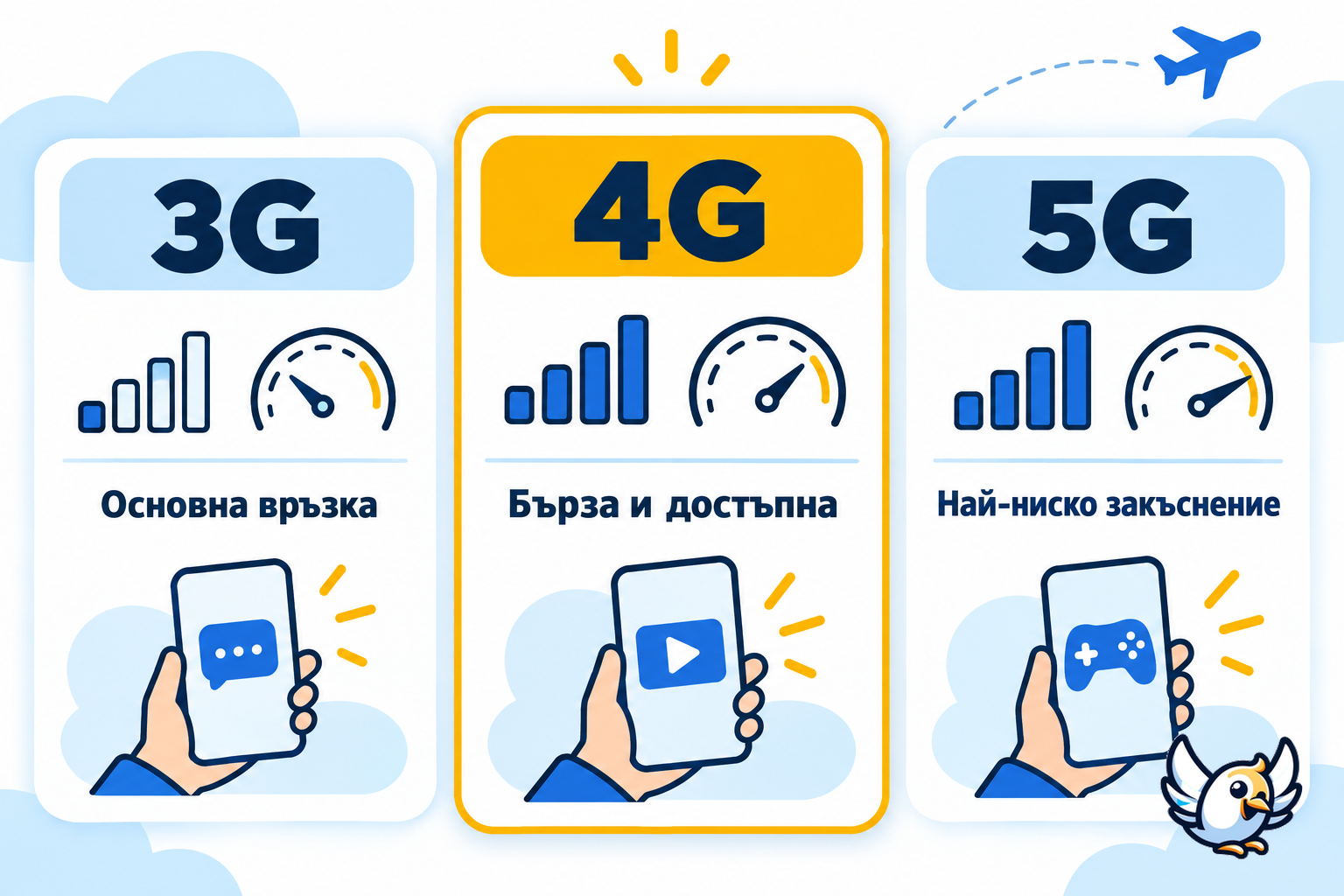 Сравнение между 3G, 4G и 5G за мобилен интернет