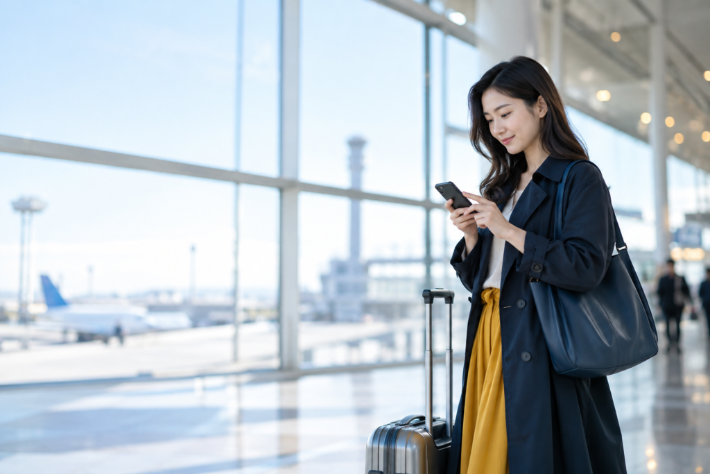 4G通信を利用する日本人旅行者とスマートフォン