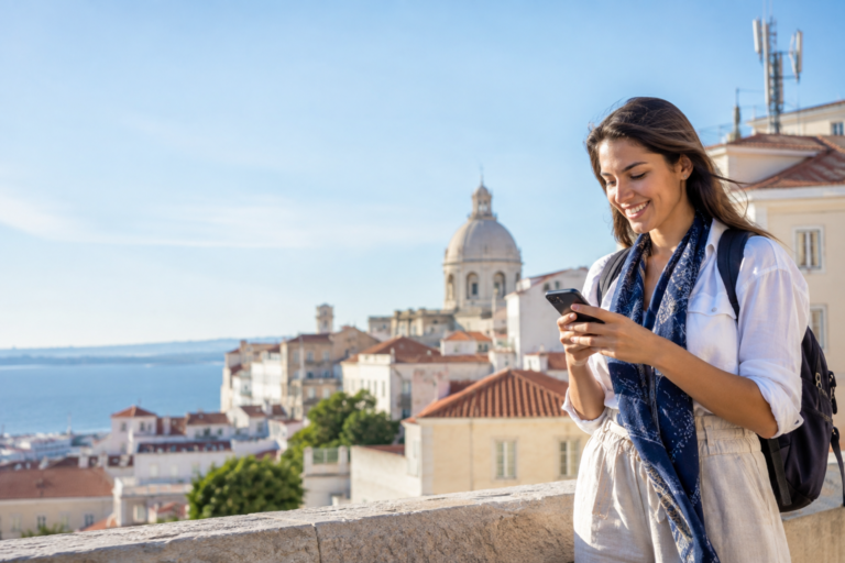 4G mobile network connecting a traveler’s smartphone